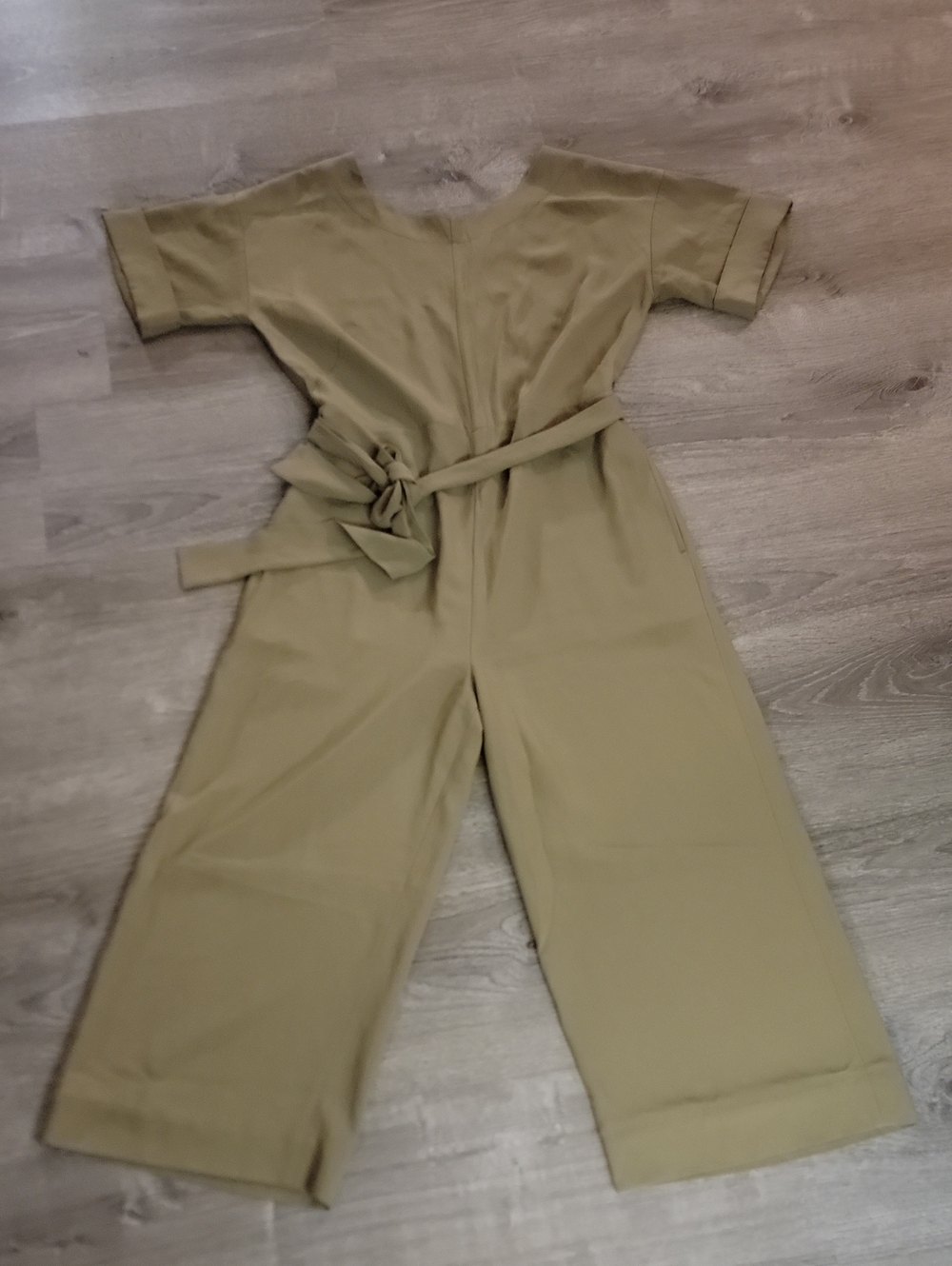 Everlane Olive Short-Sleeve Wide-Leg Jumpsuit with Waist Tie